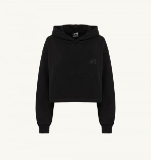 Black Autry Cropped Hooded Sweatshirt Cotton Jersey | QMDBJL349