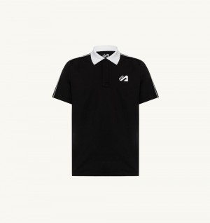 Black Autry Golf Polo Shirt Contrast Piping | JRWPVI148