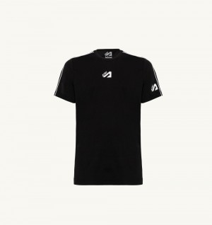 Black Autry Tennis T-shirt Contrast Piping | QBARMY395