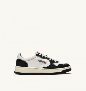 Black Autry Two-tone Medalist Low Sneakers Soft Goatskin Frayed Canvas | MJONBD142