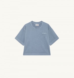 Blue Autry Boxy T-shirt Indigo Heavy Cotton | FVCESY301