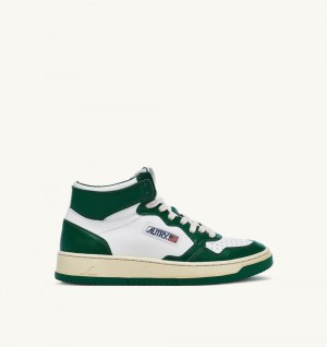 Green / White Autry Medalist Mid Sneakers Leather | XWGOVJ871