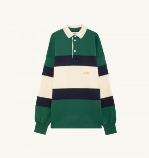 Green / White Autry Polo Striped Jersey | FQHYOM823