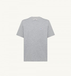 Grey Autry Label T-shirt Melange Cotton Jersey | DRVSZL937