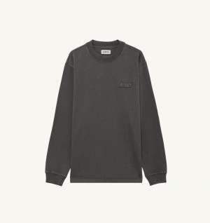 Grey Autry Long-sleeve T-shirt Heavy Cotton | OBLRJE963