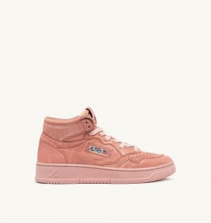 Pink Autry Medalist Mid Sneakers Napa Leather | IBXWJZ392