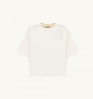 White Autry Boxy Fit T-shirt Cropped Cotton Jersey | AUTDVF683