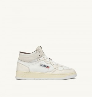 White Autry Medalist Mid Sneakers Leather Neutral-tone Nappa | YGKHFV197