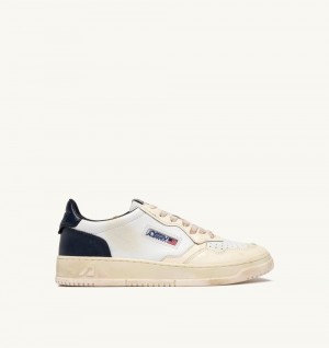 White / Blue Autry Medalist Low Super Vintage Sneakers Leather | UDYFTQ908