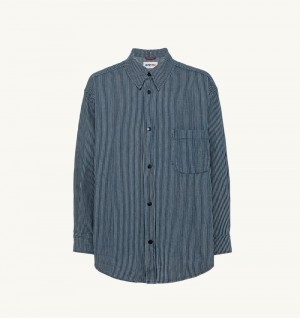 White / Blue Autry Oversized Fit Striped Shirt Cotton Denim | LAOCJE849