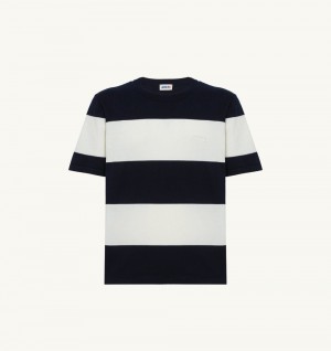 White / Blue Autry Striped Crepe Knit T-shirt | MVPJOK796