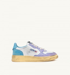 White / Light Blue Autry Medalist Low Super Vintage Sneakers Leather | KRBFWZ895