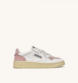 White / Pink Autry Medalist Low Sneakers Suede Leather | FTJVNP718