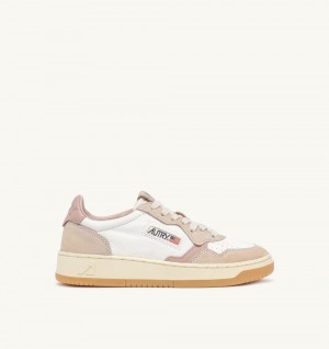 White / Pink Autry Medalist Low Sneakers Canvas Leather | NETAIU942