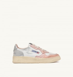 White / Pink Autry Medalist Low Super Vintage Sneakers Powder Leather | MFORTC127