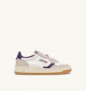 White / Purple Autry Medalist Low Sneakers Canvas Leather | GEALRN037