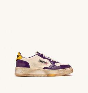 White / Purple Autry Medalist Low Super Vintage Sneakers Leather | TNMVJF528