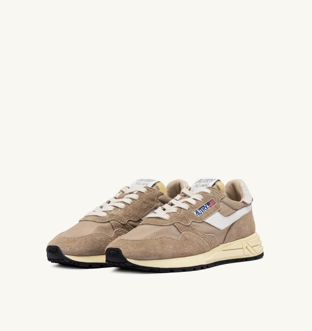 Beige Autry Reelwind Low Sneakers Pepper Cracked Leather Nylon | GXCZUI760