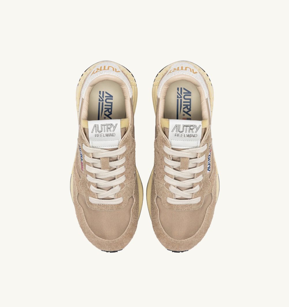 Beige Autry Reelwind Low Sneakers Pepper Cracked Leather Nylon | TLWVKP734