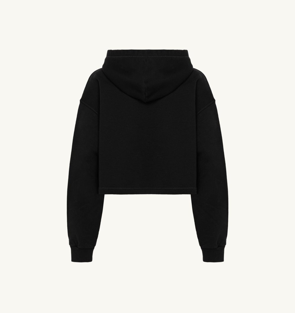 Black Autry Cropped Hooded Sweatshirt Cotton Jersey | QMDBJL349