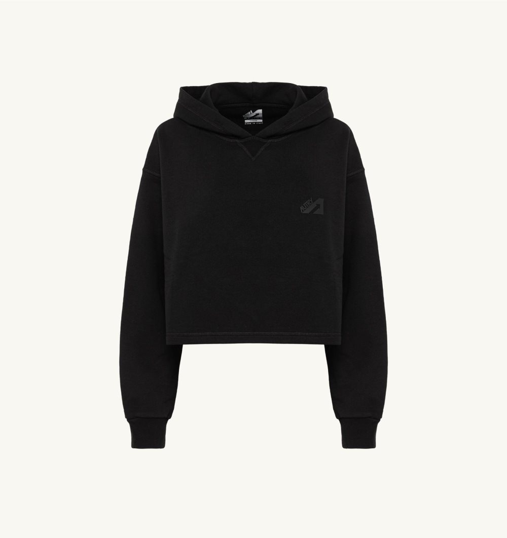 Black Autry Cropped Hooded Sweatshirt Cotton Jersey | QMDBJL349