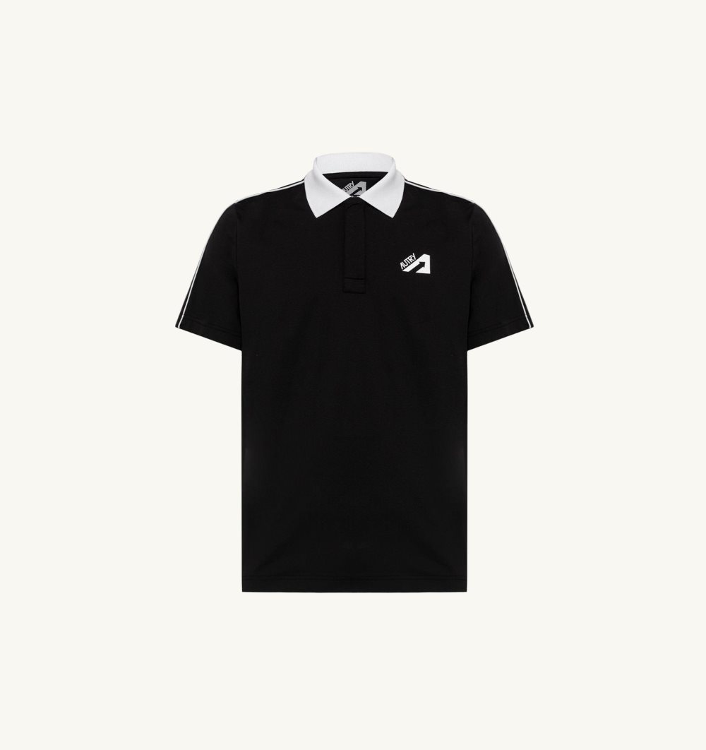 Black Autry Golf Polo Shirt Contrast Piping | JRWPVI148