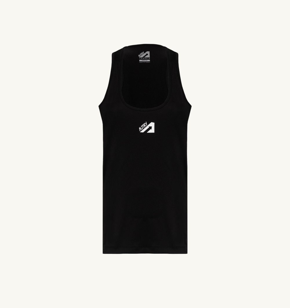 Black Autry Tennis Tank Top Side Stripes Contrast | XRIPDK982