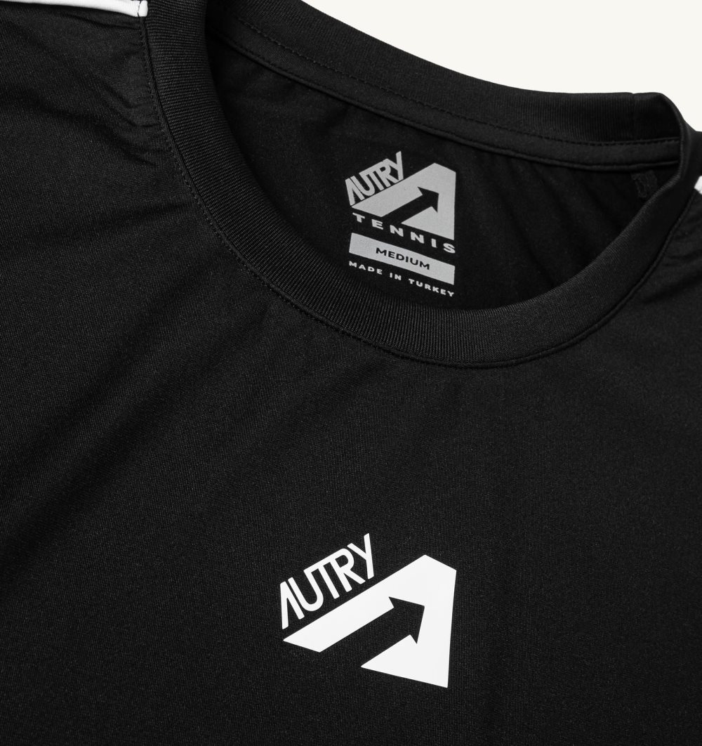 Black Autry Tennis T-shirt Contrast Piping | QBARMY395