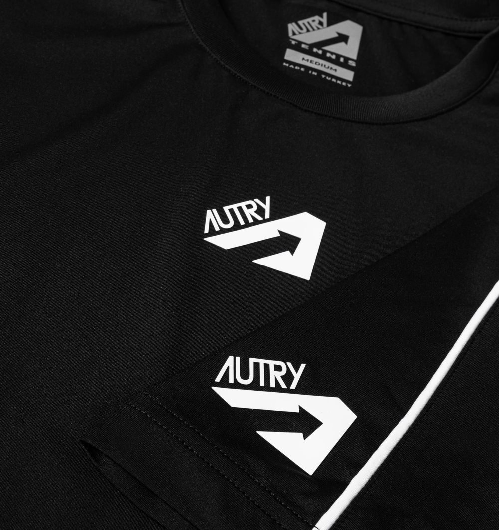 Black Autry Tennis T-shirt Contrast Piping | QBARMY395