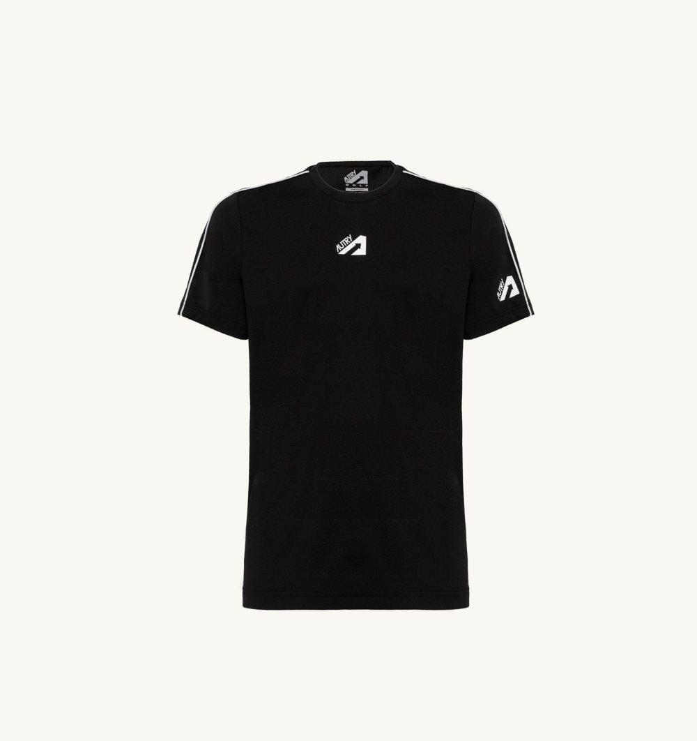 Black Autry Tennis T-shirt Contrast Piping | QBARMY395