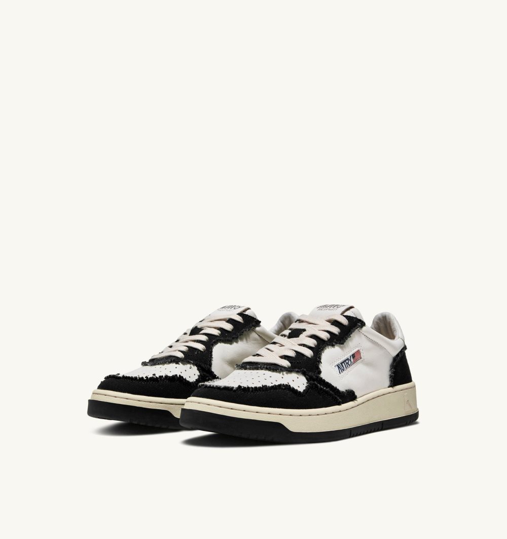 Black Autry Two-tone Medalist Low Sneakers Soft Goatskin Frayed Canvas | MJONBD142