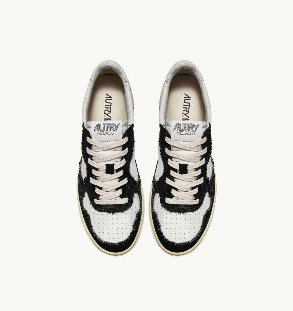 Black Autry Two-tone Medalist Low Sneakers Soft Goatskin Frayed Canvas | MJONBD142