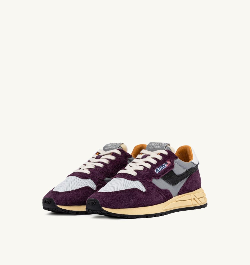 Burgundy Autry Reelwind Low Sneakers Barolo Cracked Leather Reflective Nylon | JEGDSB340