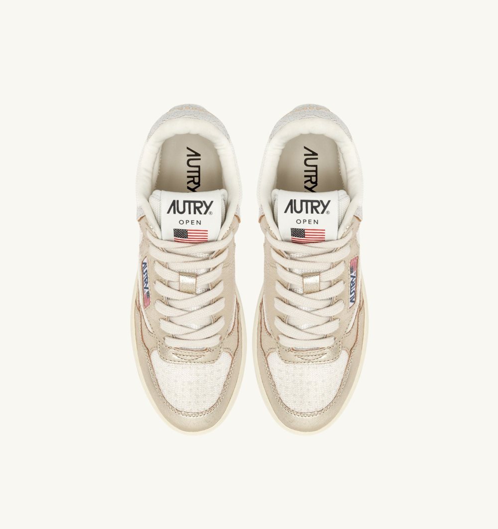 Gold / White Autry Open Mid Sneakers Mesh Platinum | SPOJDZ864