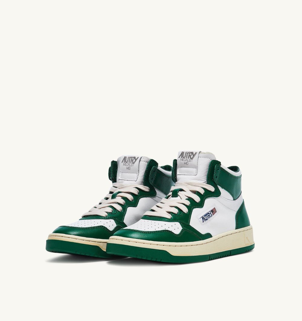 Green / White Autry Medalist Mid Sneakers Leather | XWGOVJ871