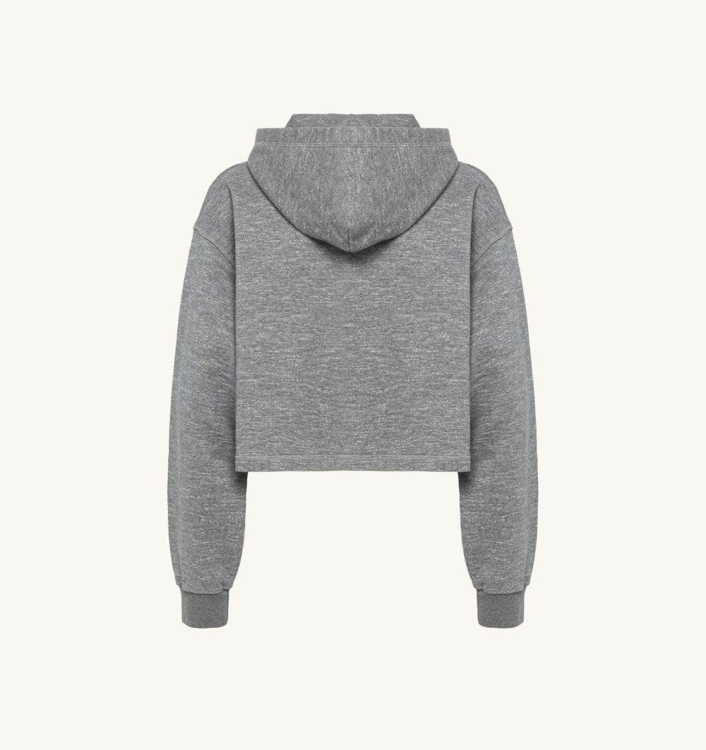 Grey Autry Cropped Hooded Sweatshirt Melange Cotton Jersey | HOUNDV152