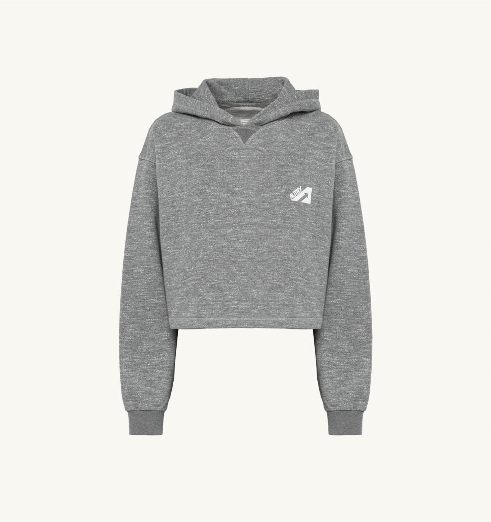 Grey Autry Cropped Hooded Sweatshirt Melange Cotton Jersey | HOUNDV152