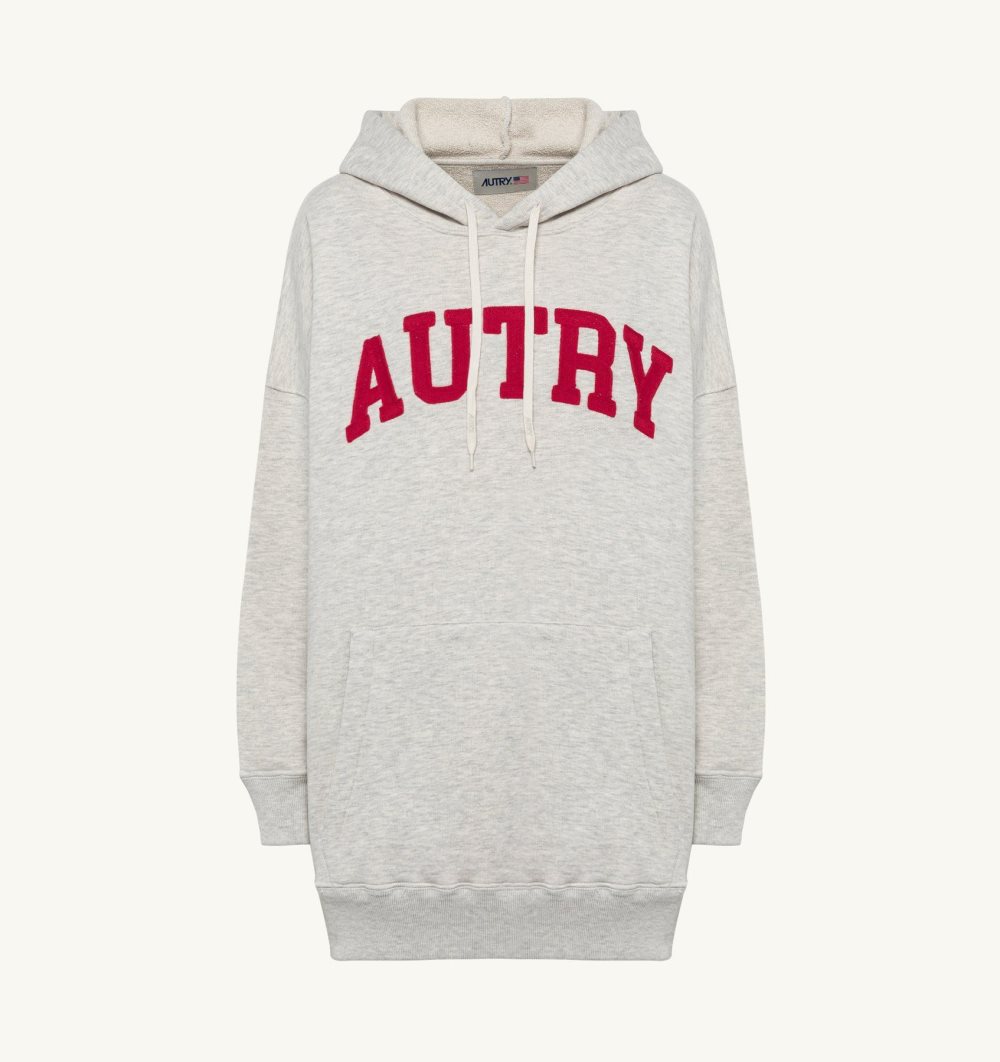 Grey Autry Melange Hooded Sweatshirt Dress Embroidery Logo | VIPUYD956