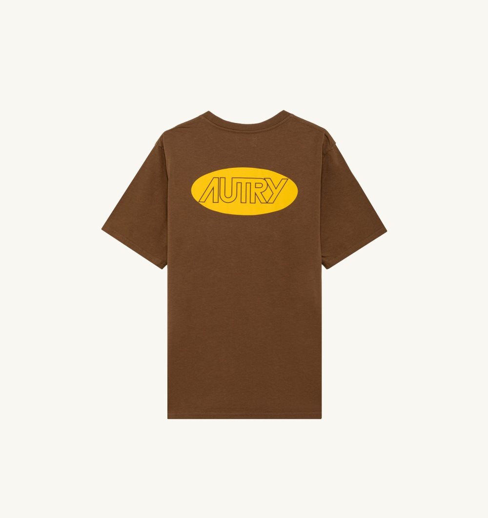 Marrone Autry T-shirt Cotton Printed Logo | MKHFIO403