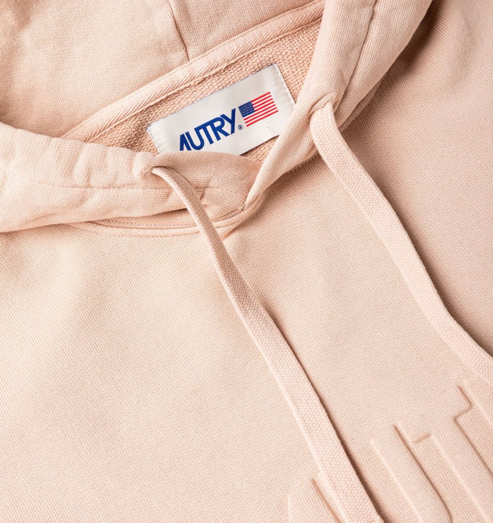 Pink Autry Relaxed Fit Hooded Sweatshirt Cotton Jersey Embossed Logo | WLFRTK635