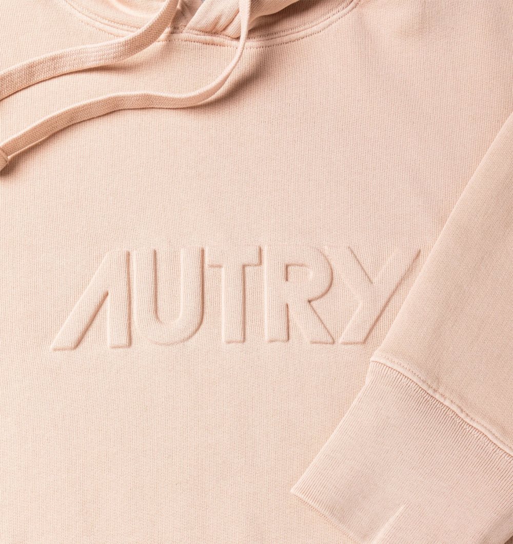 Pink Autry Relaxed Fit Hooded Sweatshirt Cotton Jersey Embossed Logo | WLFRTK635