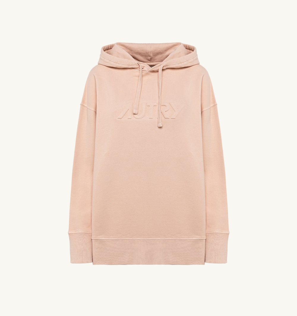 Pink Autry Relaxed Fit Hooded Sweatshirt Cotton Jersey Embossed Logo | WLFRTK635