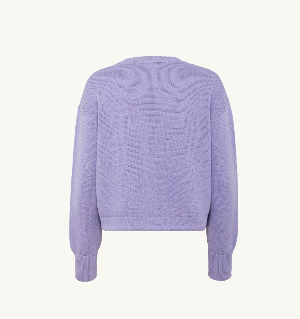 Purple Autry Boxy Fit Crew Neck Sweater Cotton Jacquard Logo | JOSGUZ075