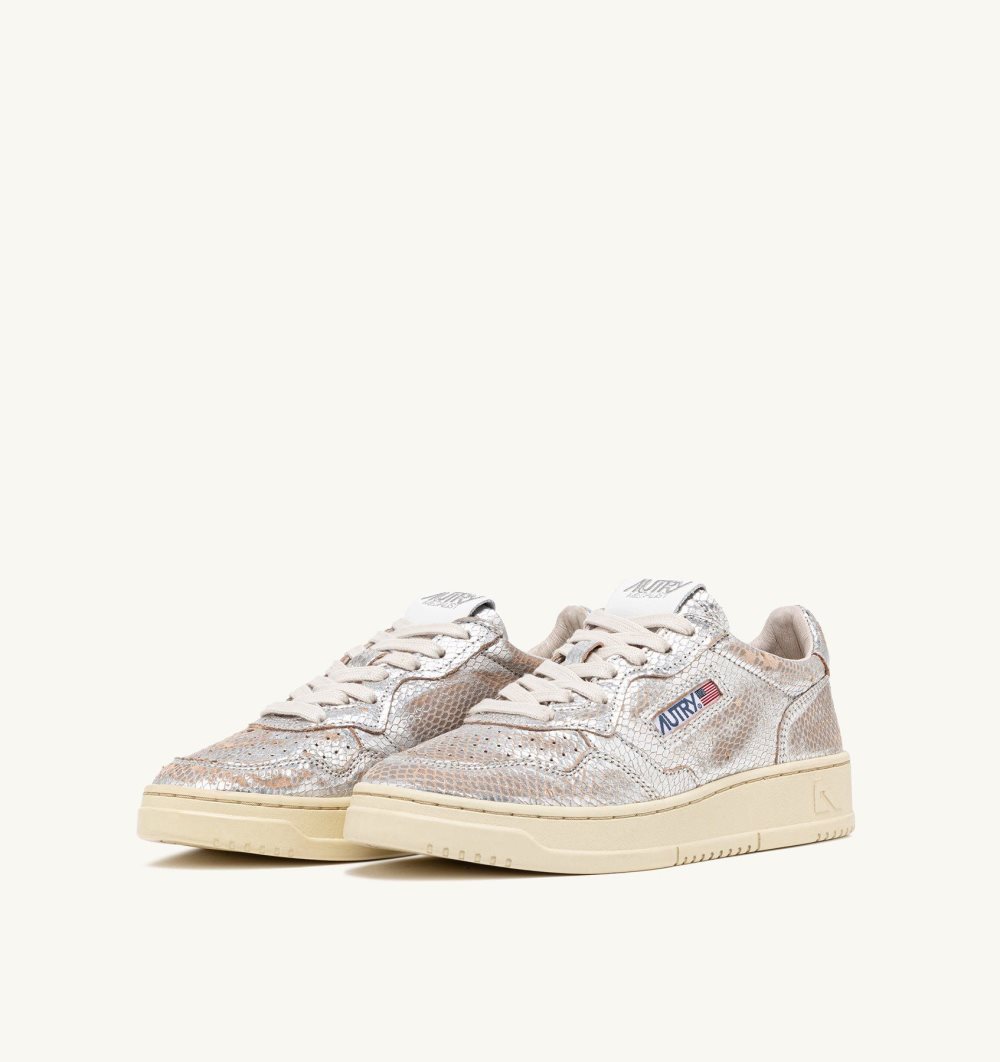 Silver Autry Medalist Low Sneakers Tone Snake-effect Leather | JQUBYM916