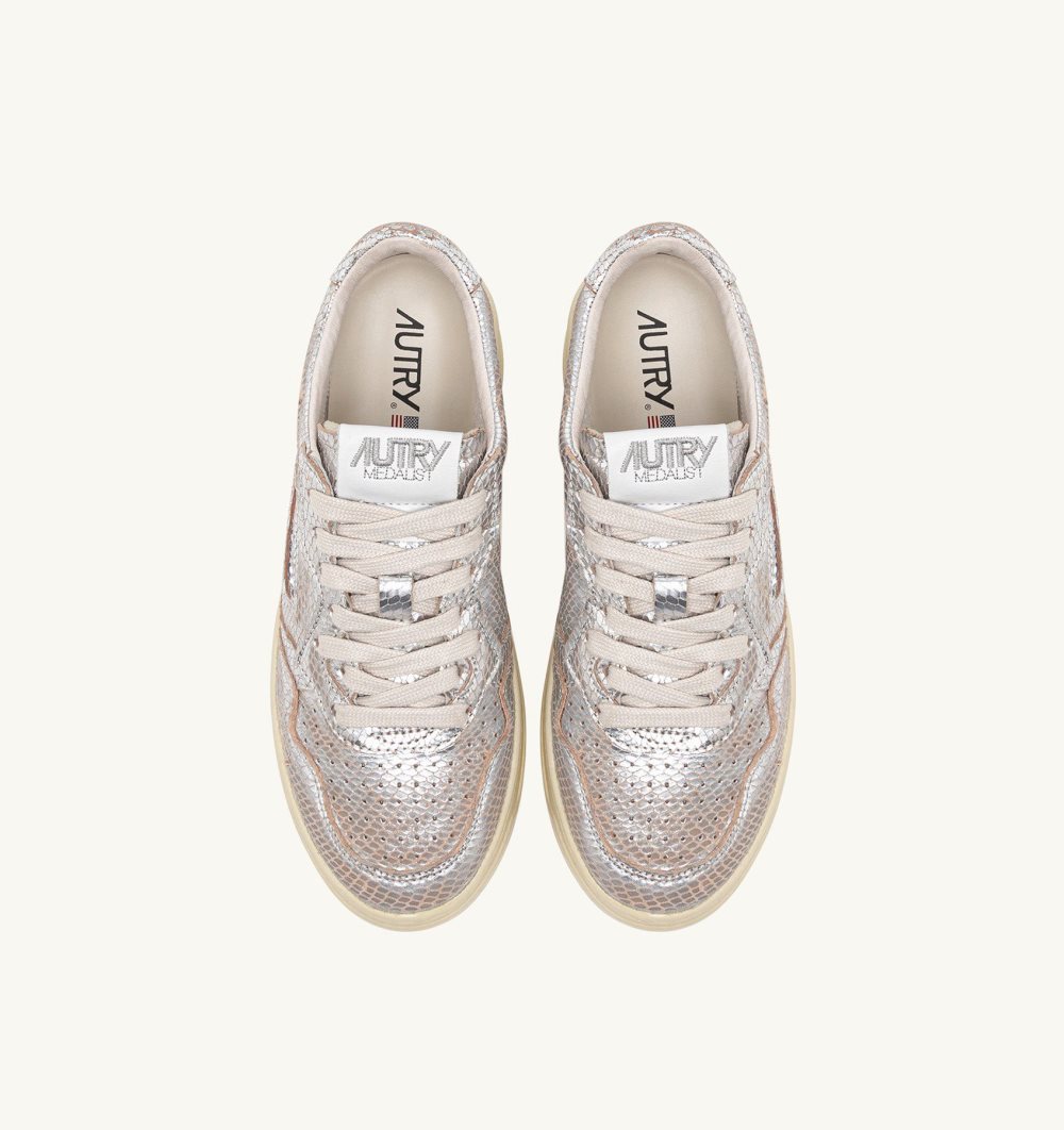 Silver Autry Medalist Low Sneakers Tone Snake-effect Leather | JQUBYM916