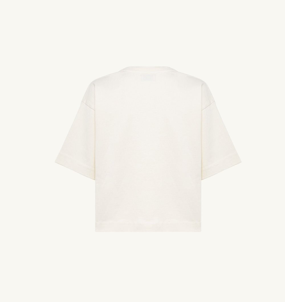 White Autry Boxy Fit T-shirt Cropped Cotton Jersey | AUTDVF683