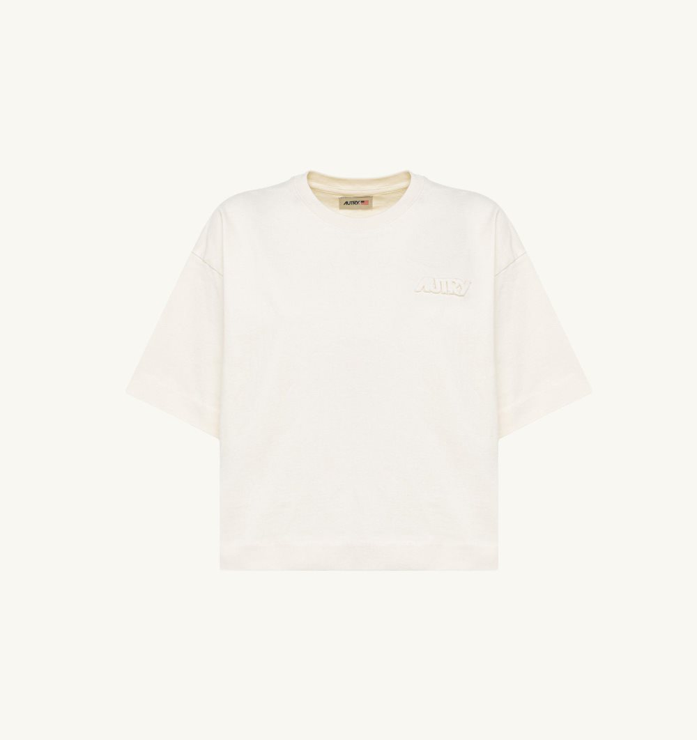 White Autry Boxy Fit T-shirt Cropped Cotton Jersey | AUTDVF683