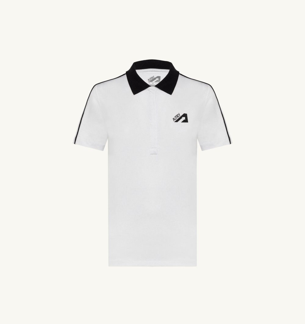 White Autry Golf Polo Shirt Contrast Piping | ZTEGRC408