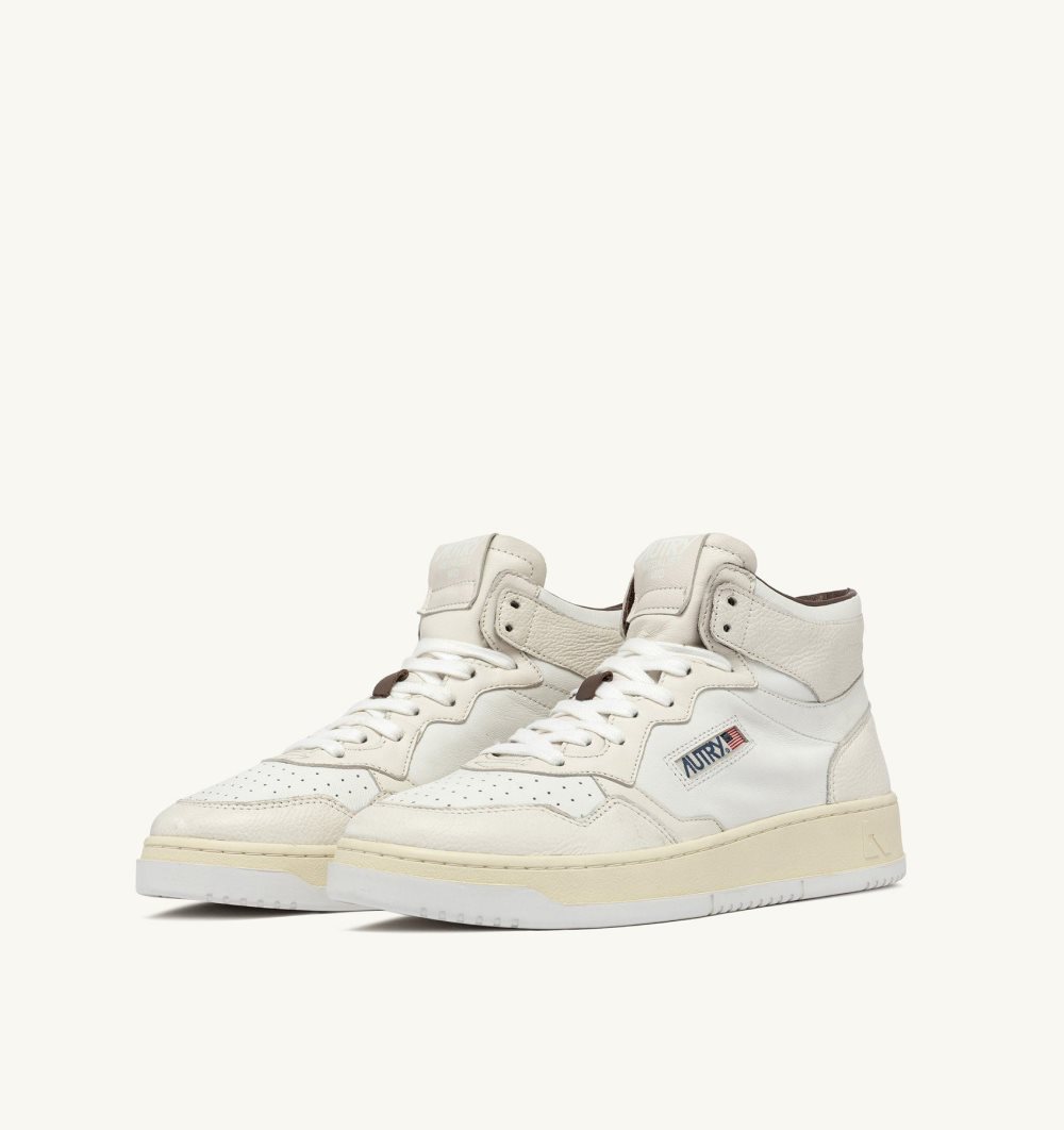 White Autry Medalist Mid Sneakers Leather Neutral-tone Nappa | YGKHFV197