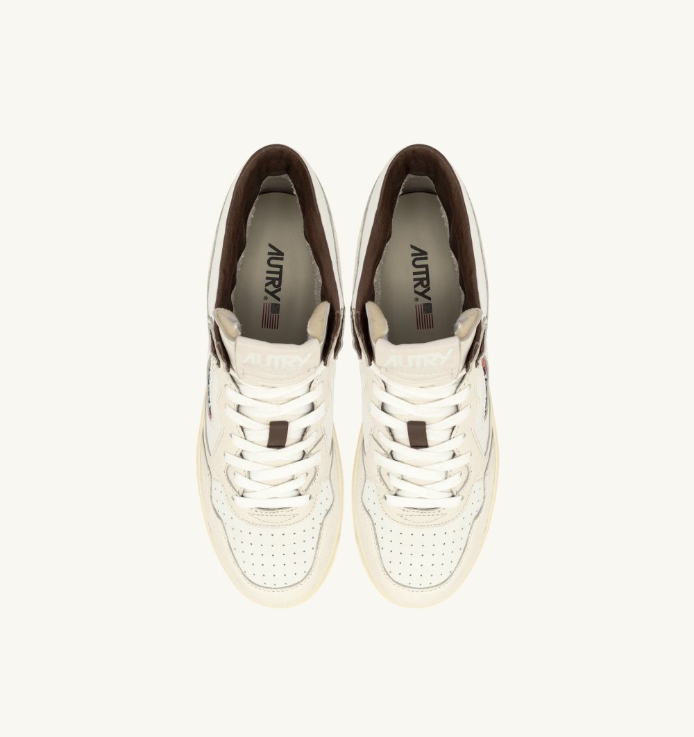 White Autry Medalist Mid Sneakers Leather Neutral-tone Nappa | YGKHFV197